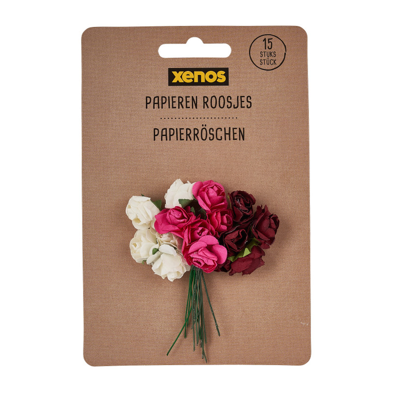 Roosjes papier - roze/wit/rood - set van 15 