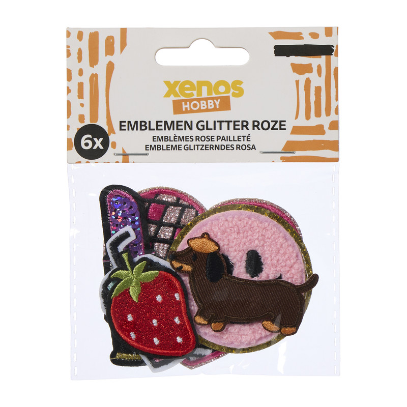 Emblemen glitter - roze - set van 6
