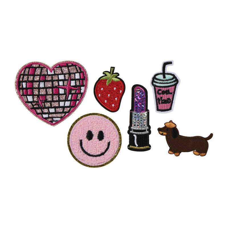 Emblemen glitter - roze - set van 6