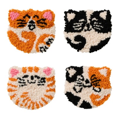DIY punchnaald onderzetters kat - set van 4