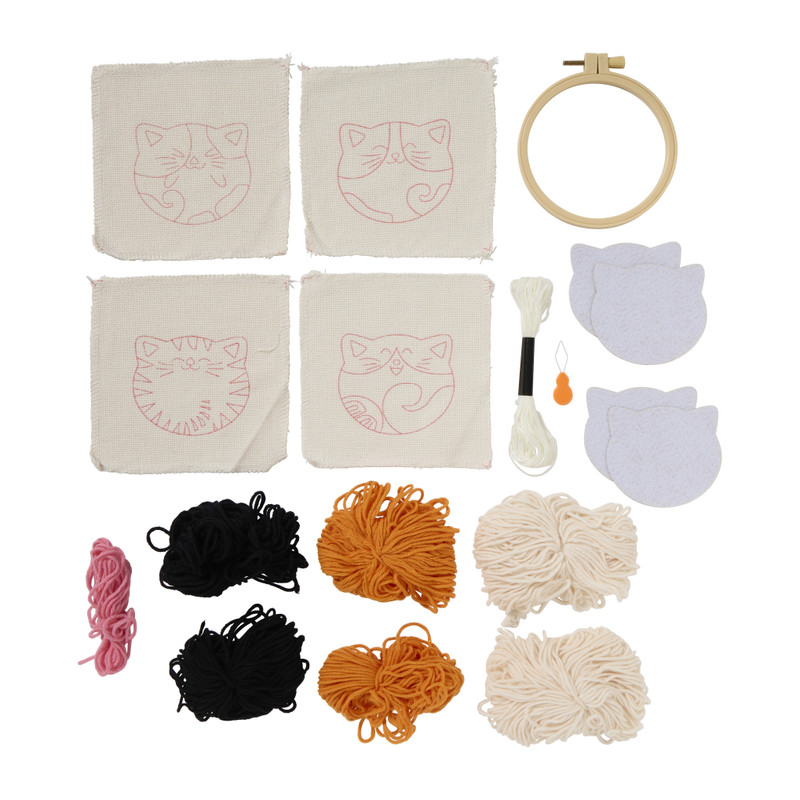 DIY punchnaald onderzetters kat - set van 4