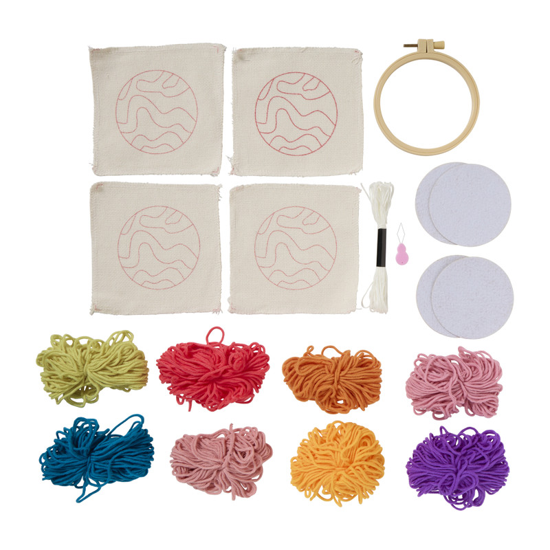 DIY punchnaald onderzetters retro - set van 4