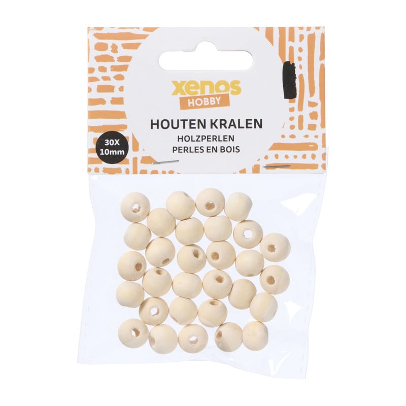 Houten kralen ø1 cm - bruin - set van 30