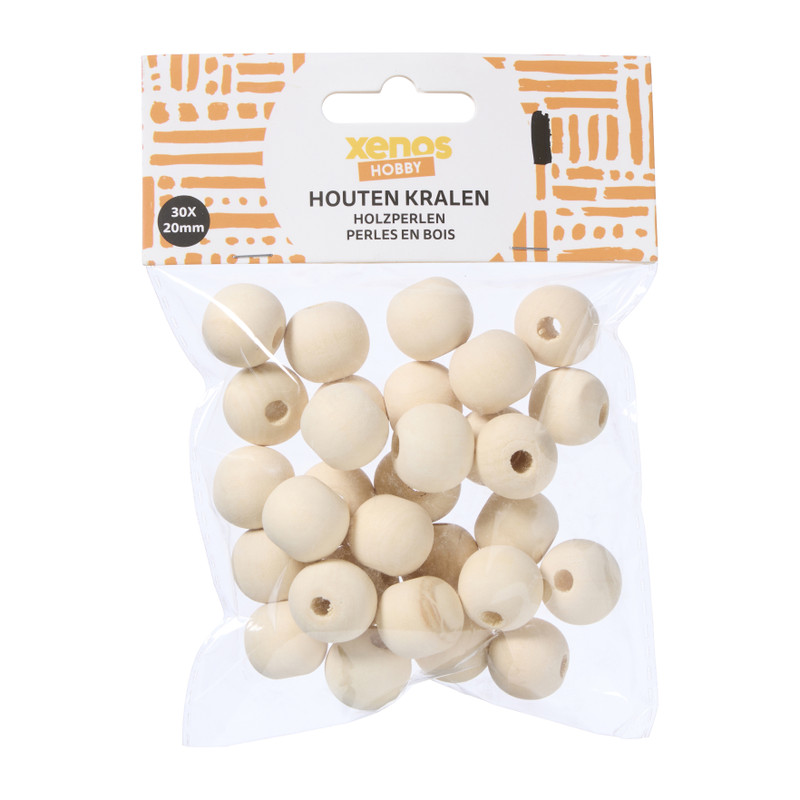 Houten kralen ø2 cm - bruin - set van 30