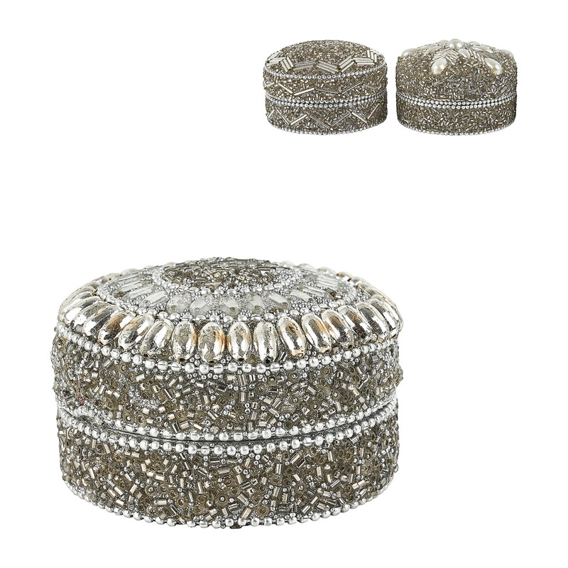 Doosje rond S zilver - diverse varianten - 8x8x5 cm 