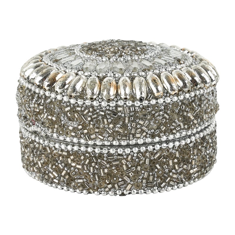 Doosje rond S zilver - diverse varianten - 8x8x5 cm 