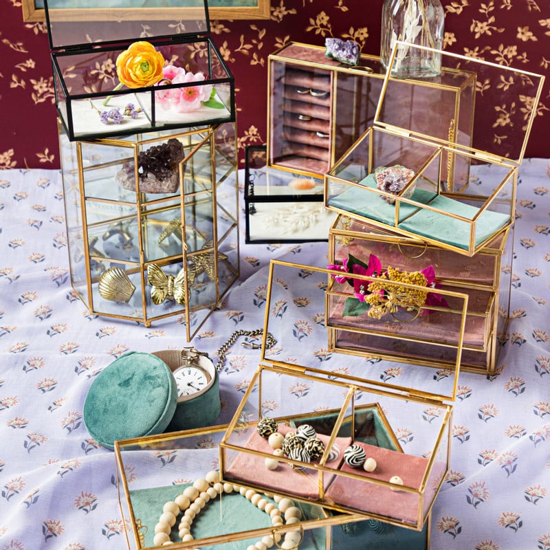 Sieradendoos met 3 lades - goud/roze - 18x12x15 cm