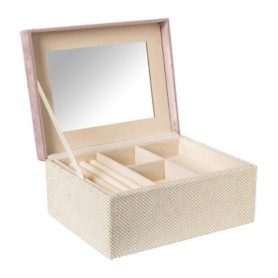 Sieradendoos met spiegel - lichtroze - 28x19.5x11 cm