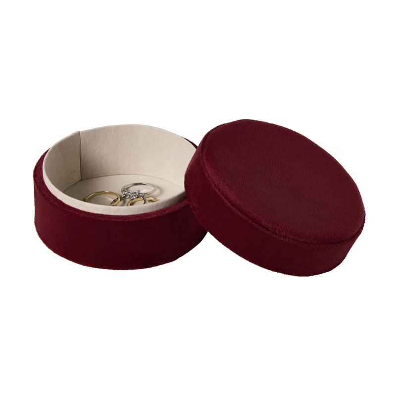 Bijouxdoos velvet rond - rood - ø10x6 cm