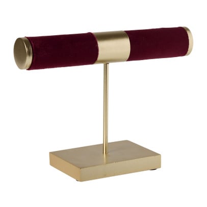 Sieradenrek laag velvet - rood - 20.5x7.5x15 cm