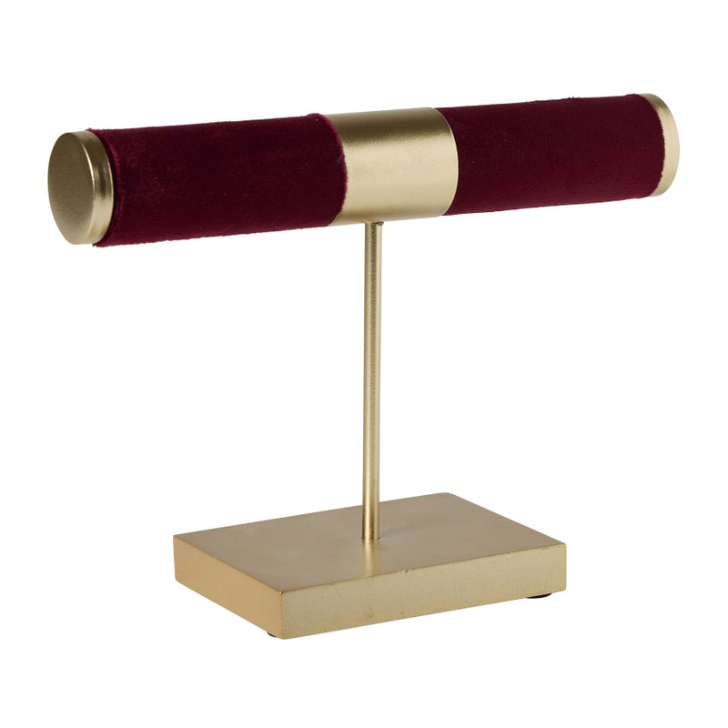 Sieradenrek laag velvet - rood - 20.5x7.5x15 cm