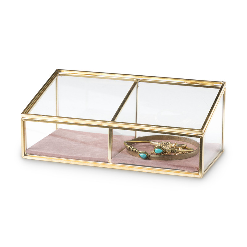 Bijouxdoos - 2- vaks - goud/roze - 18x9,5x7 cm