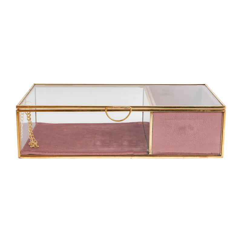 Bijouxdoos goud-roze 25x15x6,5 cm