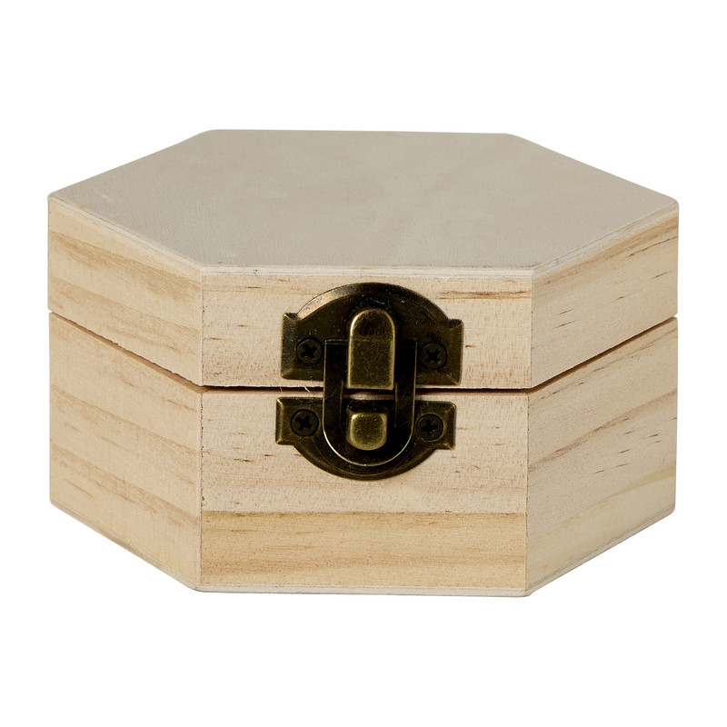 Houten kistje zeshoek - 5x5x7 cm
