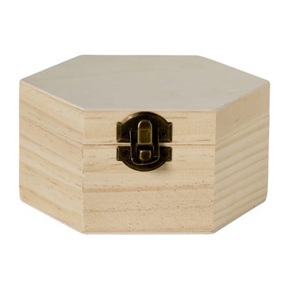 Houten kistje zeshoek - 5x6.5x10 cm