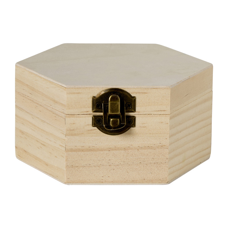 Houten kistje zeshoek - 5x6.5x10 cm