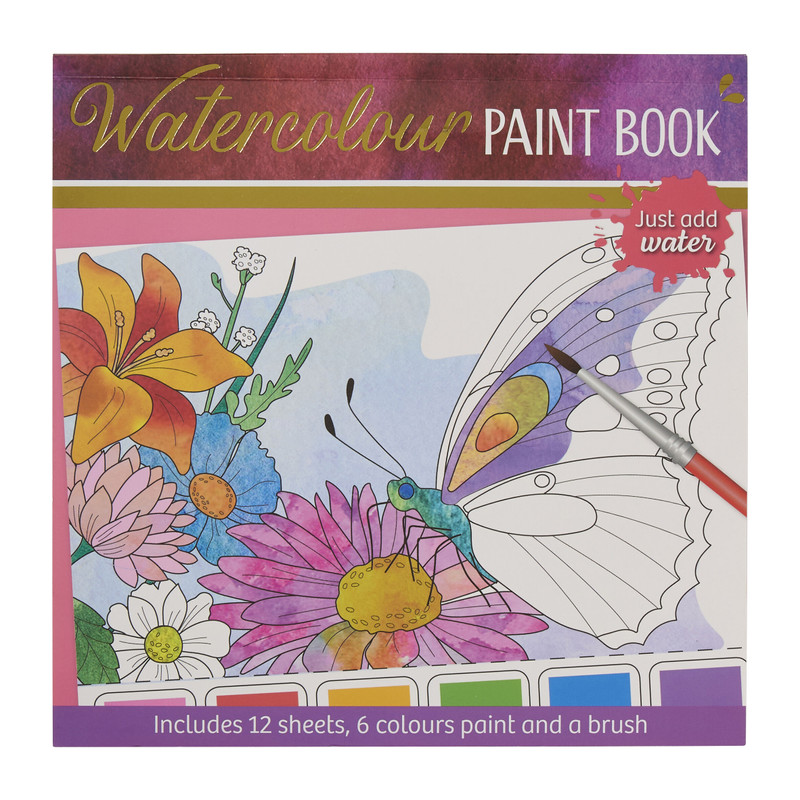 Waterverfkleurblok met penseel en waterverf - 20x20 cm - diverse varianten