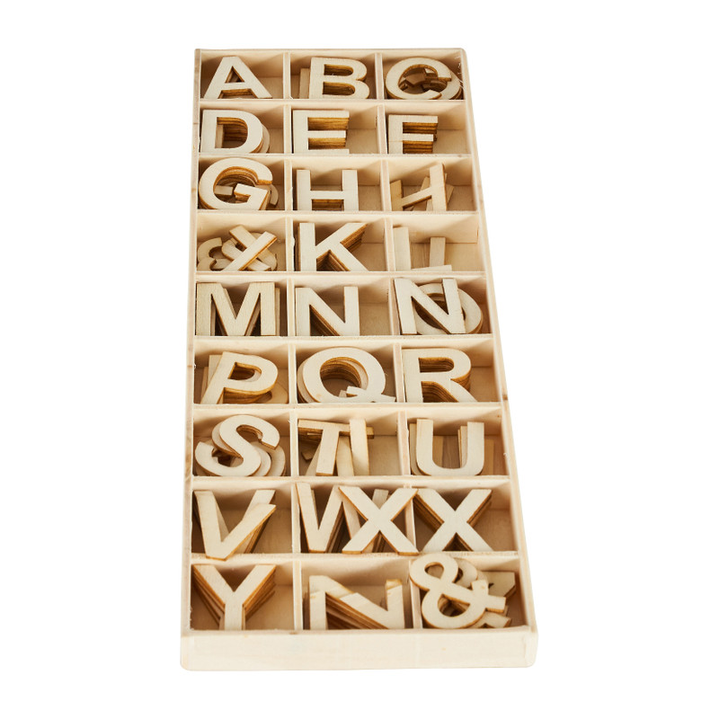 Houten letters in kistje - set van 162