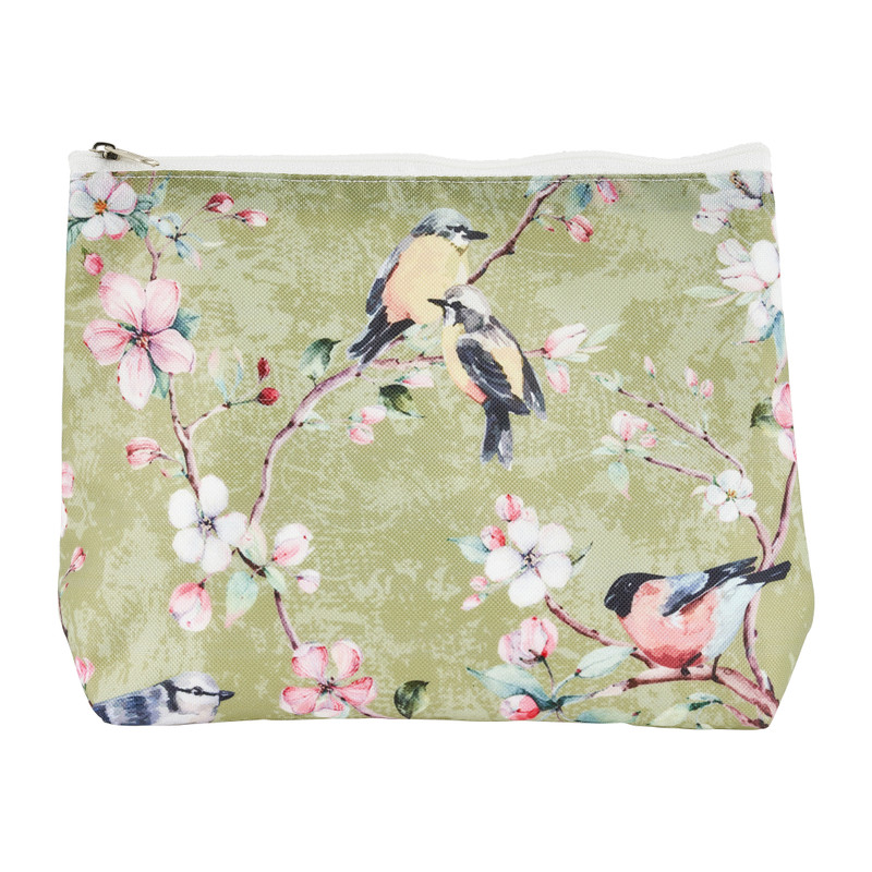 Toilettas vogeldesign - groen - 24x18x9 cm