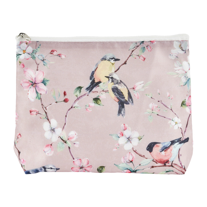 Toilettas vogeldesign - roze - 24x18x9 cm
