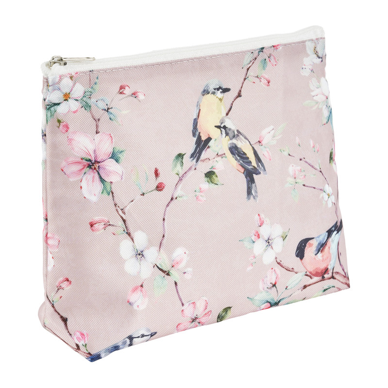 Toilettas vogeldesign - roze - 24x18x9 cm