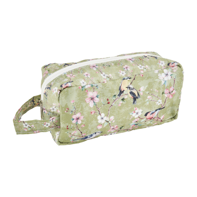 Make-up tasje vogeldesign - groen - 17x9x6 cm