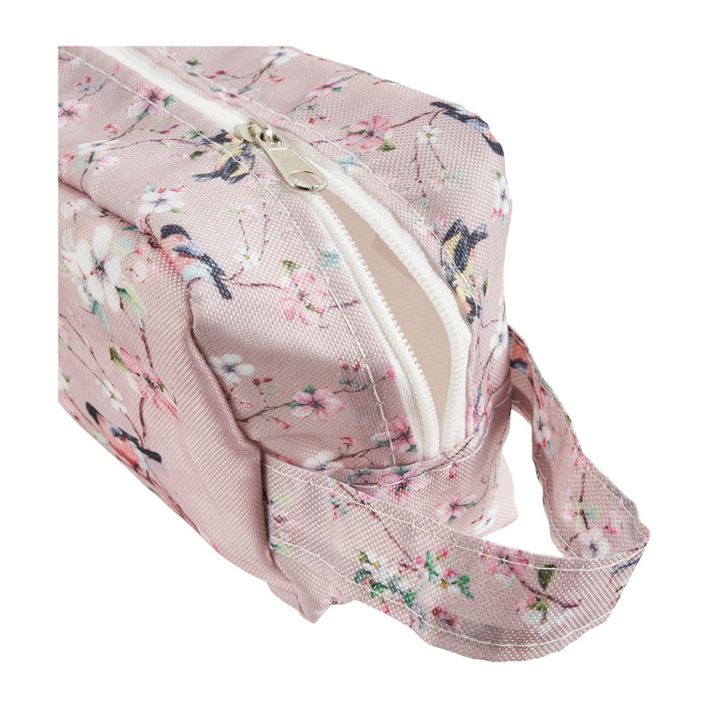 Make-up tasje vogeldesign - roze - 17x9x6 cm