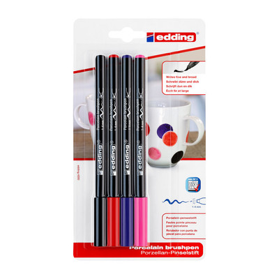 porseleinstiften - van 4 zwart/rood/paars/roze | Xenos