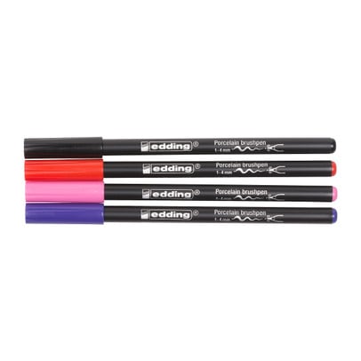 Edding porseleinstiften - set van 4 - zwart/rood/paars/roze