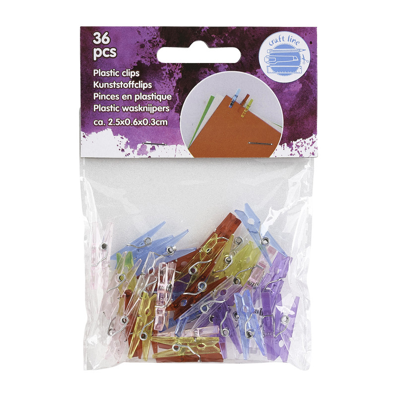 Mini wasknijpers - plastic - 36 stuks - multikleur