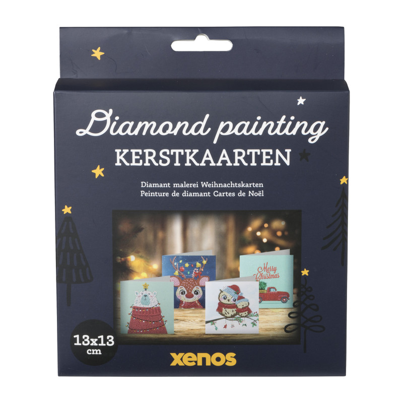 Diamond painting kerstkaarten - set van 4 - 13x13 cm