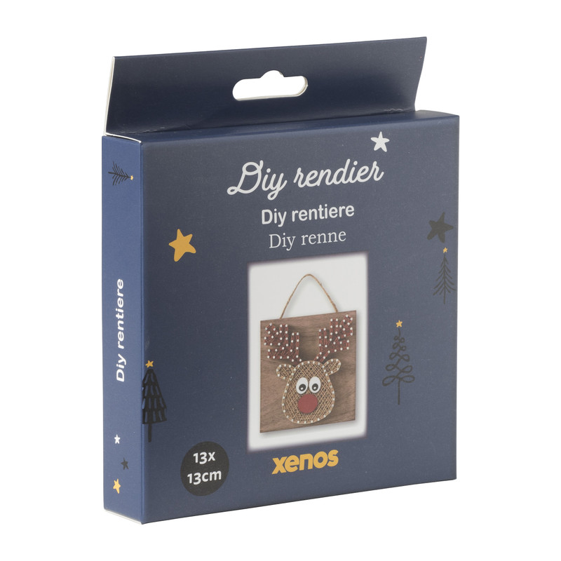 Touwfigureren rendier - hout/touw - 12x12 cm