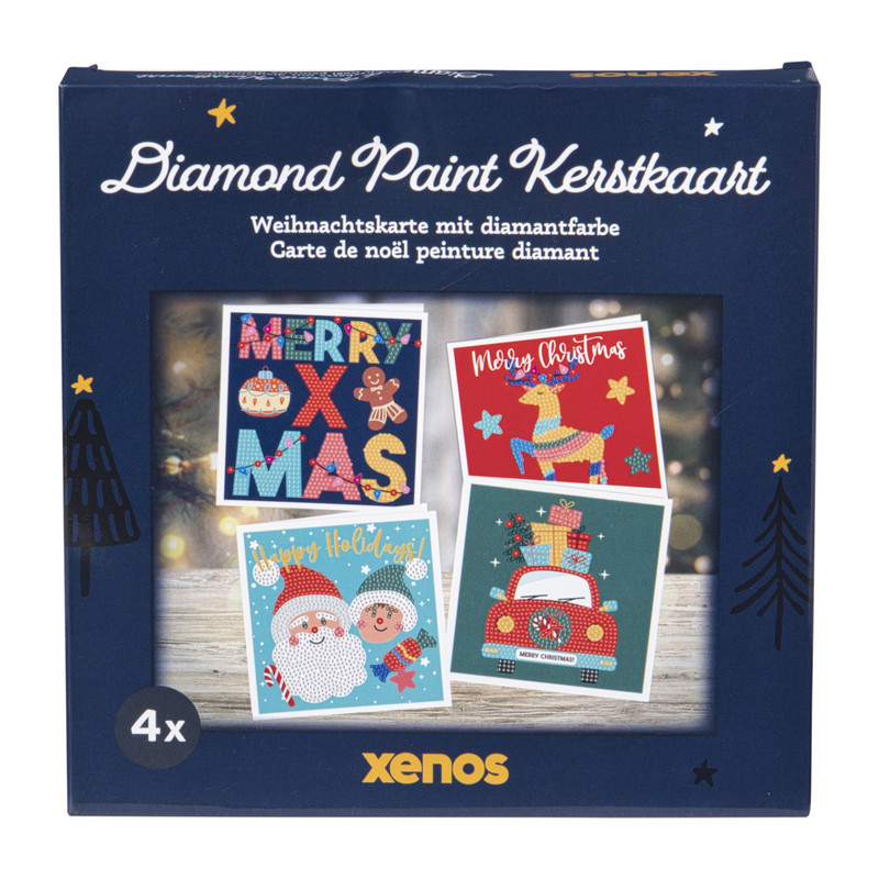 Kerstkaart diamond painting DIY - set van 4