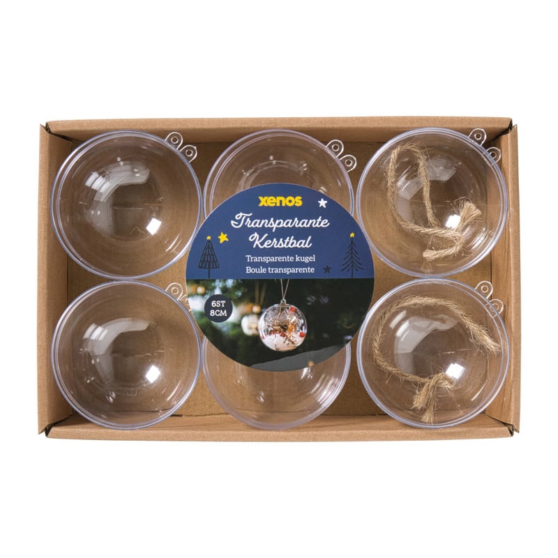 Transparante kerstbal - ø8 cm - set van 6