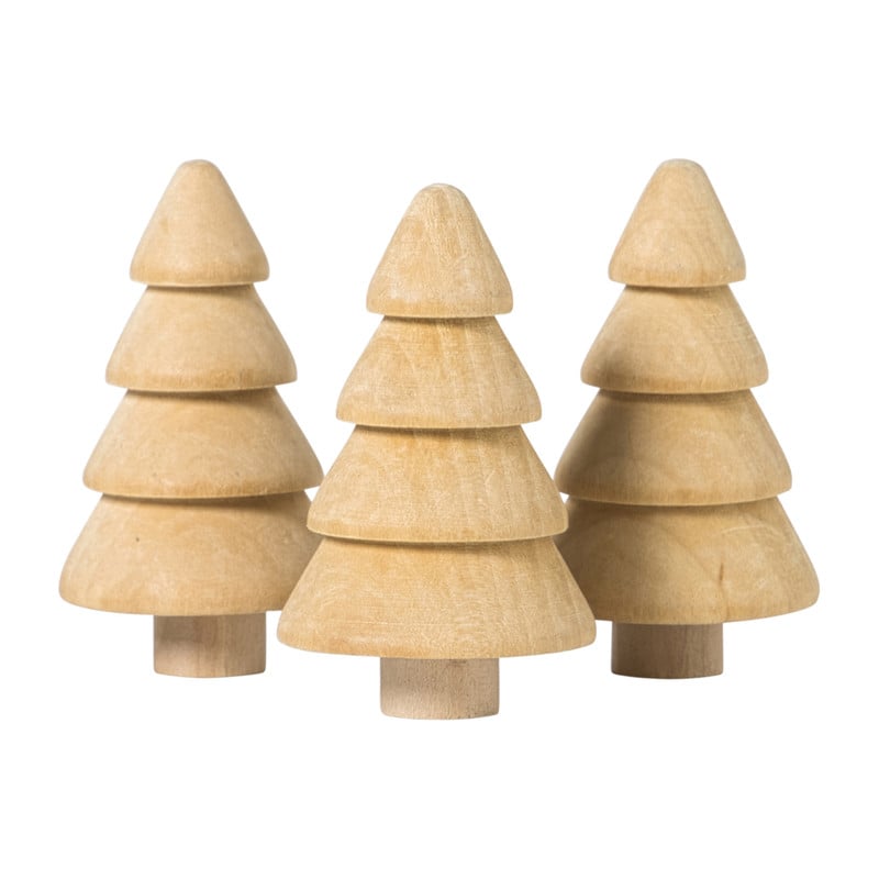 Houten kerstboompjes - bruin - set van 3