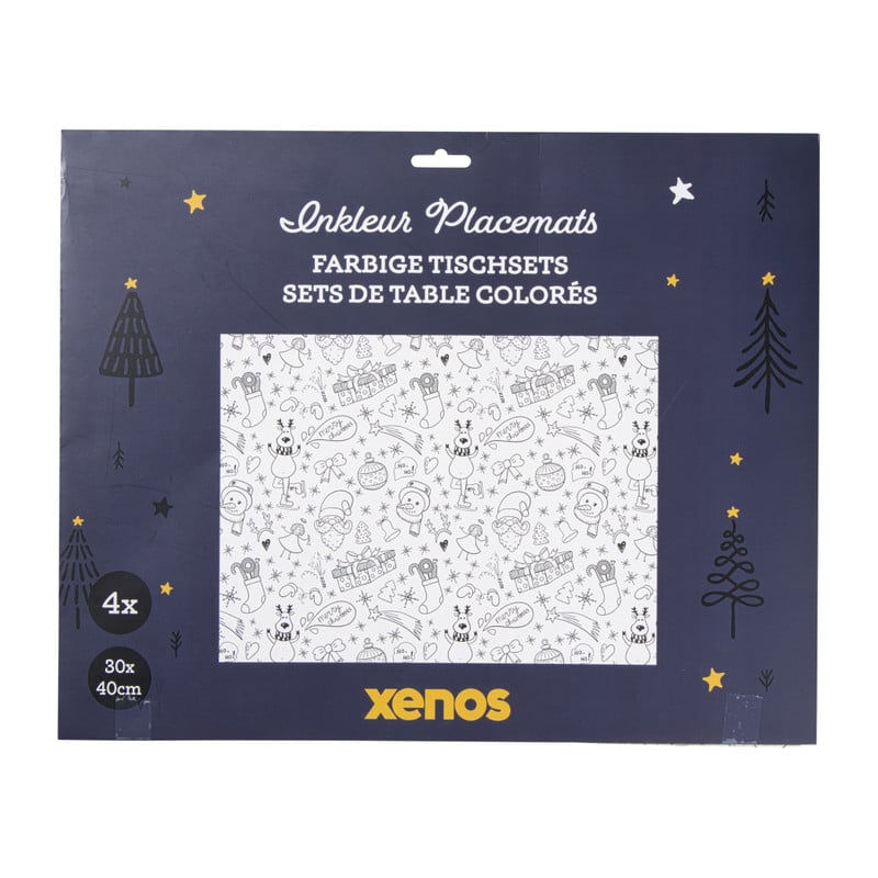 Inkleur placemat kerst - 40x30 cm - set van 4