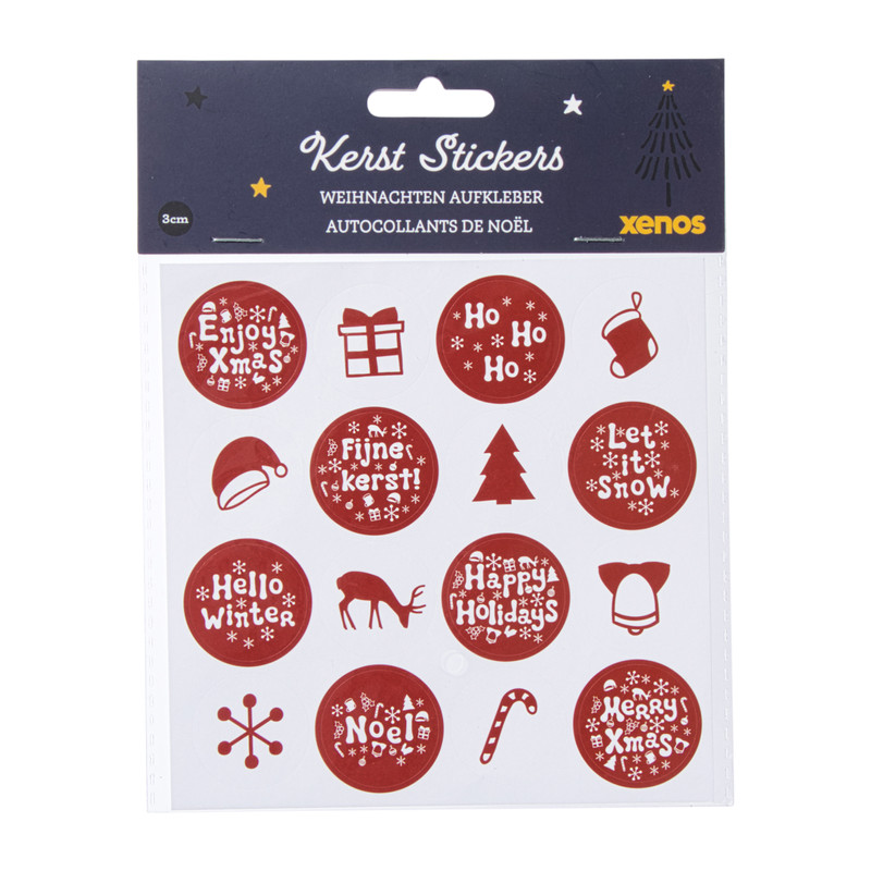 Kerst stickervel - wit/rood - set van 12