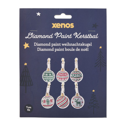 DIY diamond painting kerstbal - wit/rood/groen - set van 6