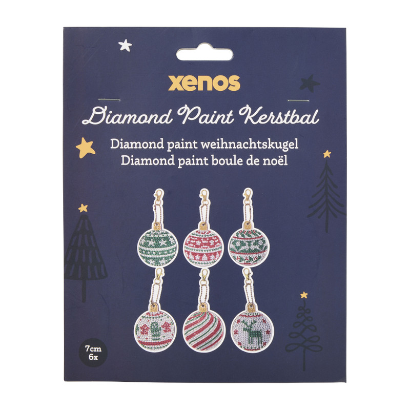 DIY diamond painting kerstbal - wit/rood/groen - set van 6