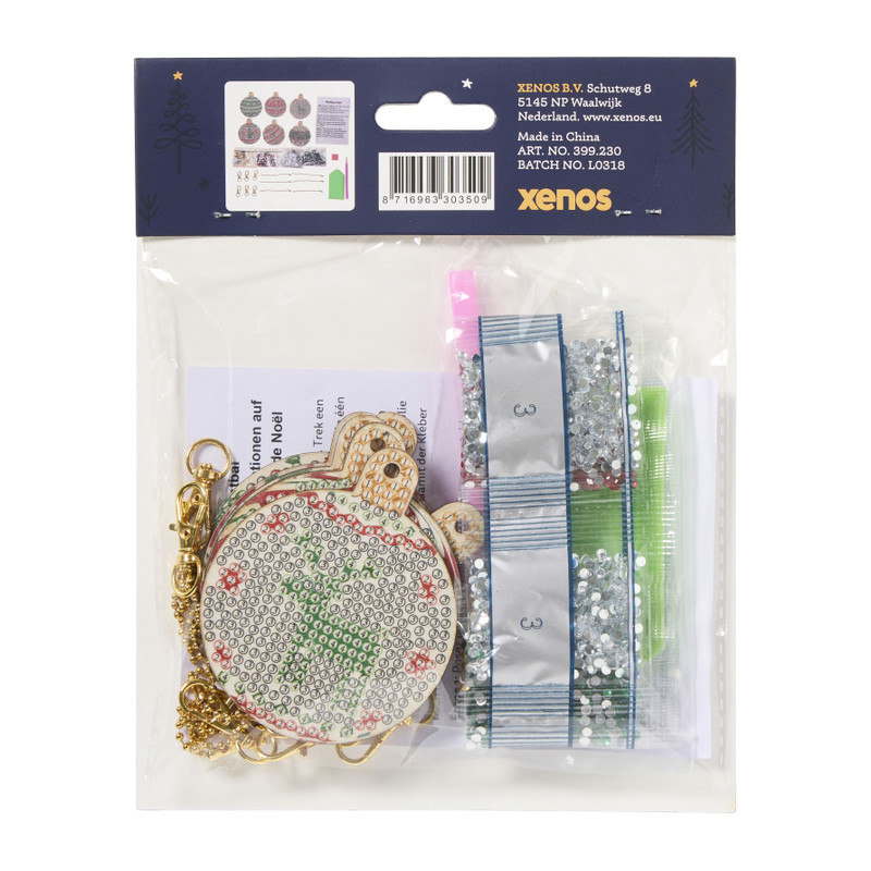 DIY diamond painting kerstbal - wit/rood/groen - set van 6