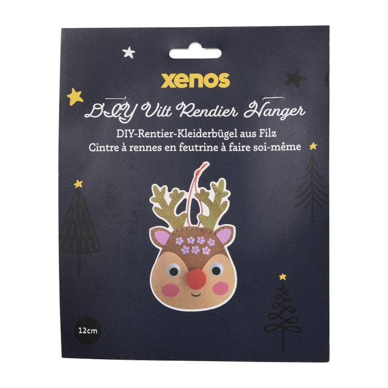 DIY kersthanger rendier van vilt - multikleur - 16x18x0.8 cm