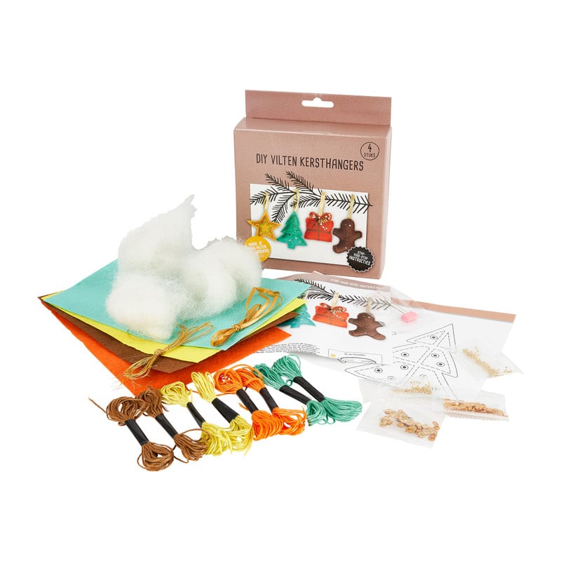 DIY pakket - vilten kersthangers - set van 4