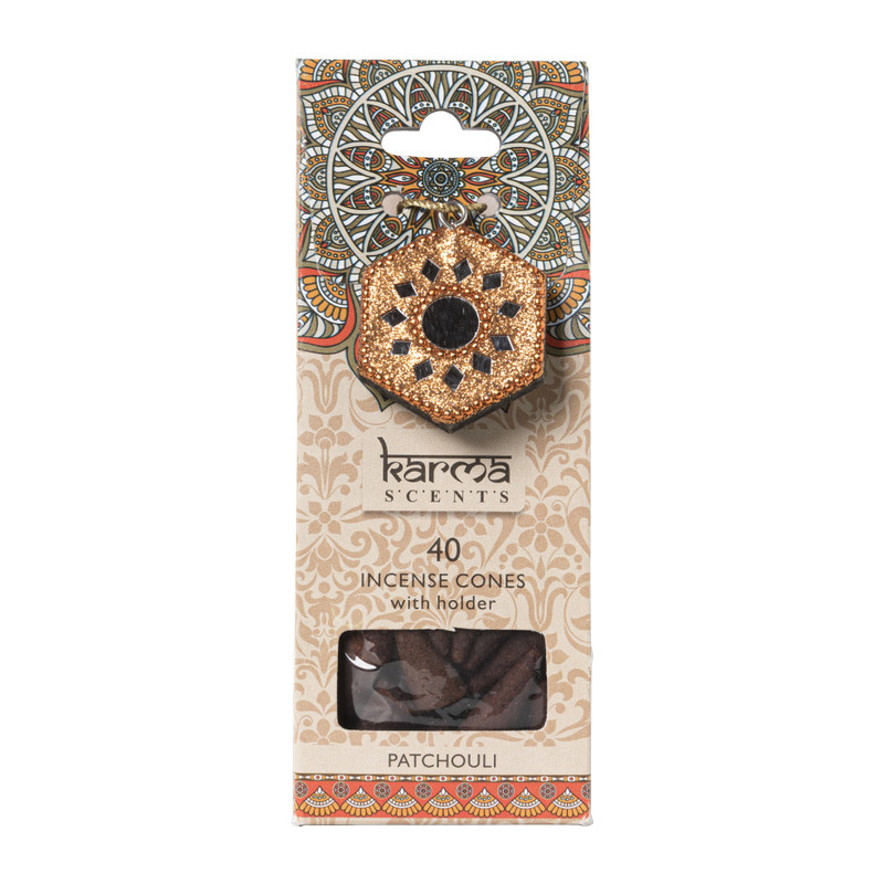 Wierookkegeltjes karma scents - patchouli - 16 cm 
