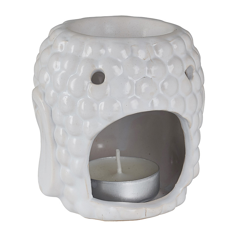 Oliebrander Boeddha - wit - 8x9 cm 