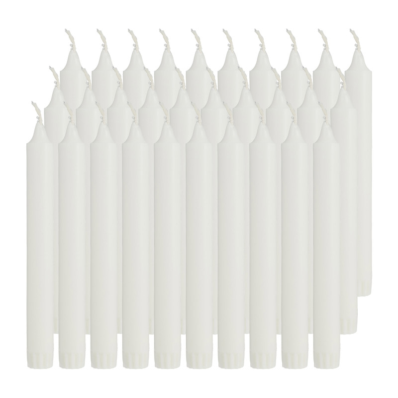Stearine luxe dinerkaarsen - wit - 30 stuks