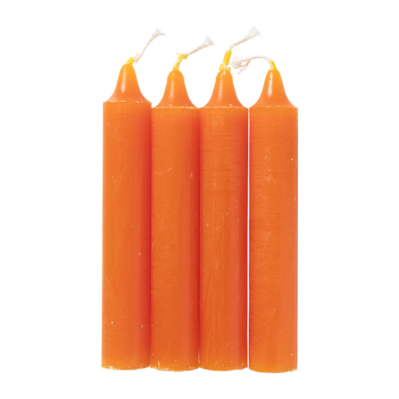 Dinerkaarsen kort - oranje - set van 4