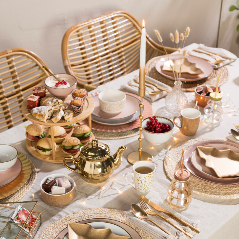 Dinerkaarsen - wit/goud - set van 2