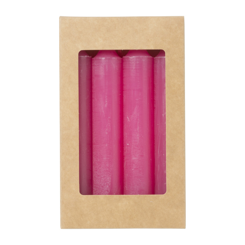 Dinerkaarsen rustiek kort - roze - set van 4