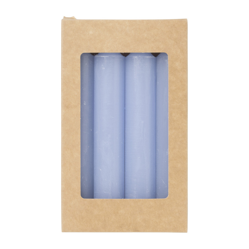 Dinerkaarsen rustiek kort - lichtblauw - set van 4