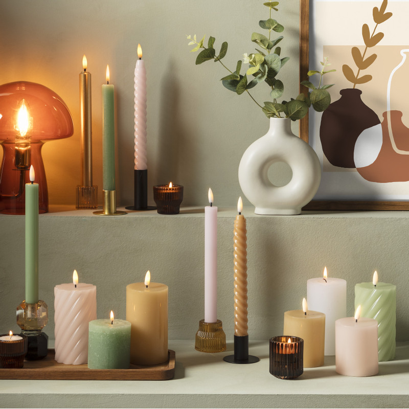 LED dinerkaarsen - taupe - set van 2 - ø2.2x24.5 cm